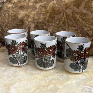 Vintage set of 6 Japanese Otagiri Tea/Sake cups, hand painted flowers